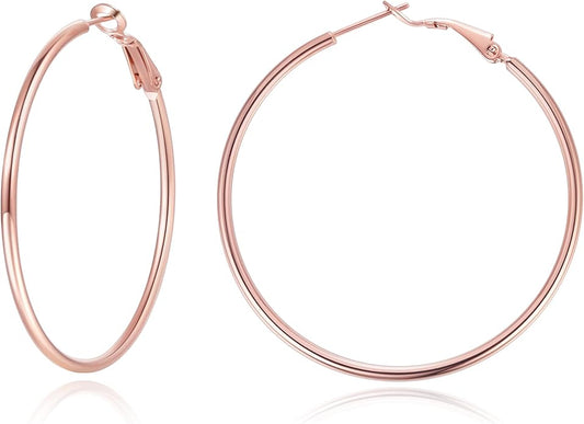 Jewlpire 14K Gold Plated 925 Sterling Sliver Post Hoop Earrings, 2MM Thick Hoop earrings Lightweight Large Hoop Earrings for Women Trendy 20/30/40/50/60/70mm