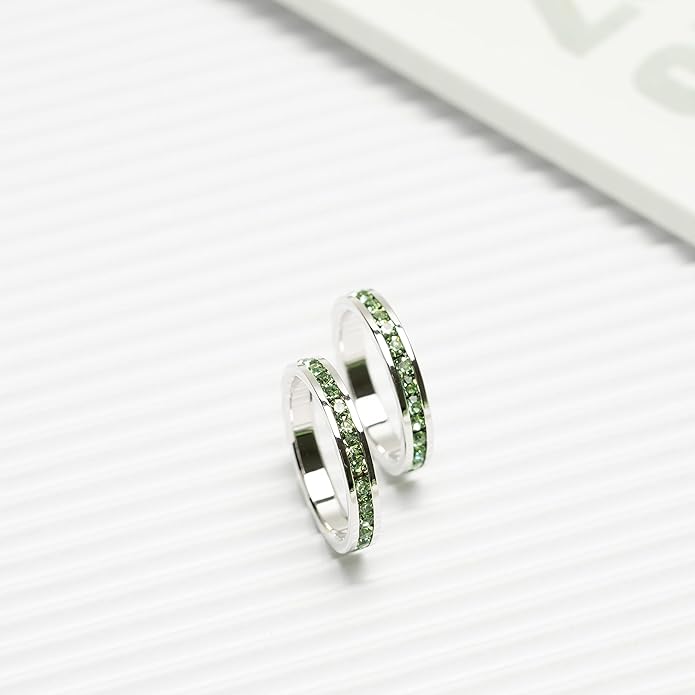 Muses Art Design Birthstone Eternity Band Ring (Channel Set/Full Round), Stackable Fashion Ring with Crystal Birthstone