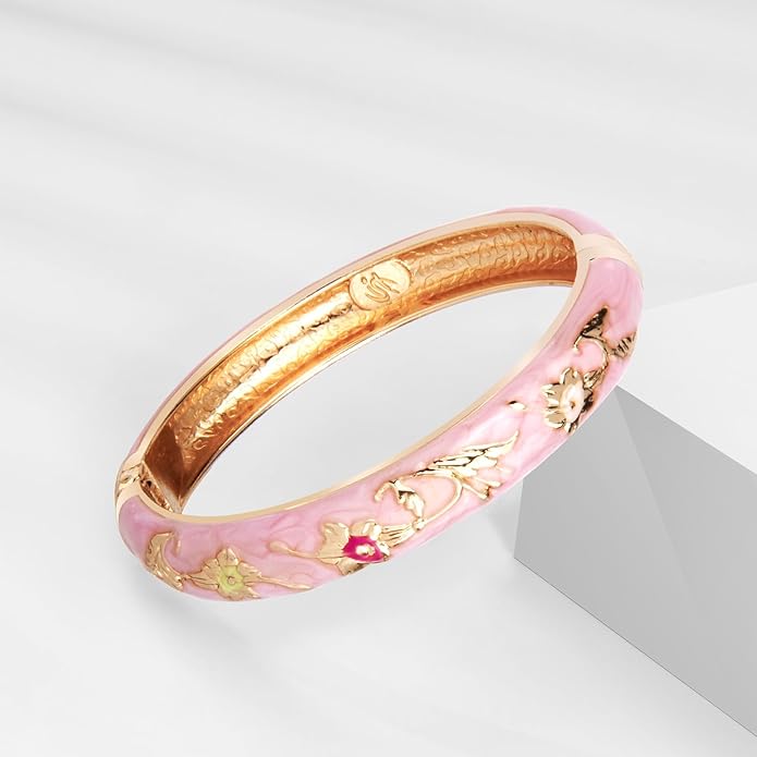 UJOY Cloisonne Bracelet Butterfly Hinge Indian Cuff Bangle Enameled Jewelry Flower Bracelets for Women Gift Box 55A114