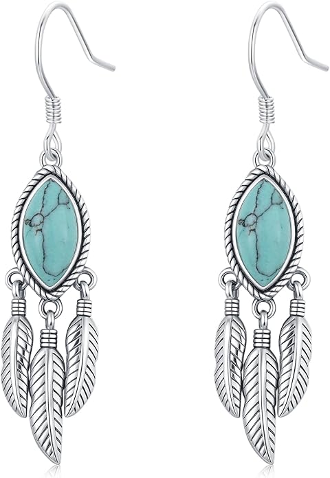 Western Earrings for Women 925 Sterling Silver Turquoise Western Country Dangle Drop Earrings Country Jewelry Gifts for Cowgirl Cowboy
