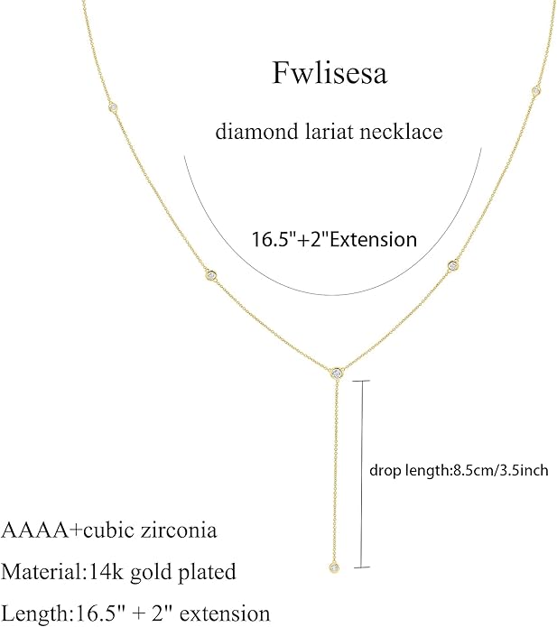 Gold Necklace for Women, Dainty Gold Long Necklaces 14k Gold Plated Prom Bar CZ Lariat Necklace Simple Choker Necklaces for Women Trendy Boho Fashion Costume Jewelry Womens