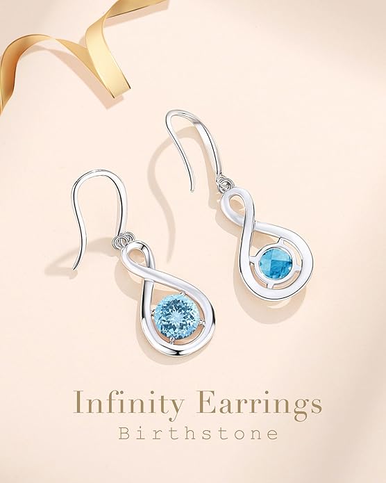 FANCIME Dangle Drop Earrings 925 Sterling Silver Dainty Infinity Round Gemstone Birthstone Jewelry Birthday Gifts for Her Women