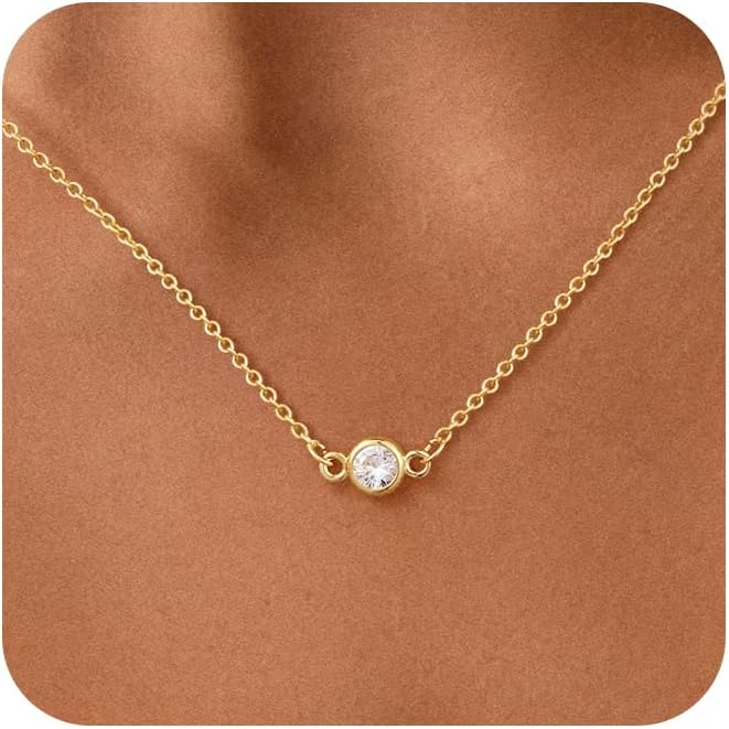 Cubic Zirconia Necklace, Dainty 14k Gold Plated Diamond Necklaces For Women Choker Necklace Simple Gold Plated CZ Jewelry Necklaces for Women Trendy Gifts