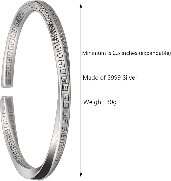 Kim Carrey S925 Sterling Silver Bracelet, Open Bangle Cuff Design, Men's Stacked Bracelets Gift Jewelry for My Man