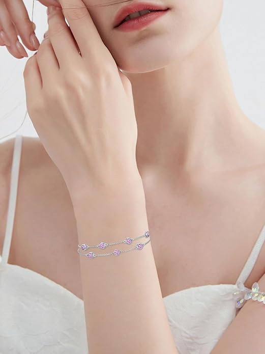 Dorunmo Birthstone Anklet Bracelets for Women 925 Sterling Silver Birthday Mother's Day Jewelry Gifts for Wife Mother Her