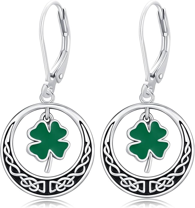 JUSTKIDSTOY St Patricks Day Earrings Gifts 925 Sterling Silver Four Leaf Clover Shamrock Earrings Irish Jewelry for Women Girls