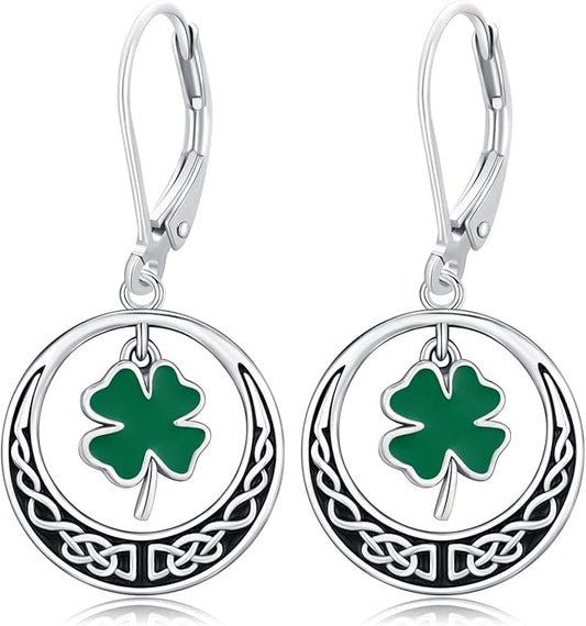 JUSTKIDSTOY St Patricks Day Earrings Gifts 925 Sterling Silver Four Leaf Clover Shamrock Earrings Irish Jewelry for Women Girls