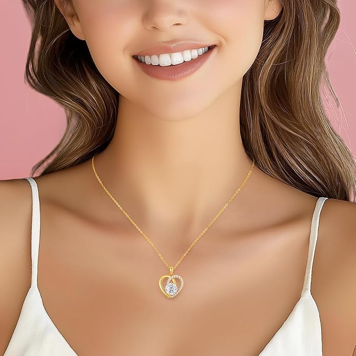 Moissanite Heart Pendant Necklaces for Women,D Color VVS1 Moissanite Jewelry,925 Sterling Silver Gold Plating,Wedding,Anniversary,Birthday,Gifts for Wife Her Mom Girlfriend