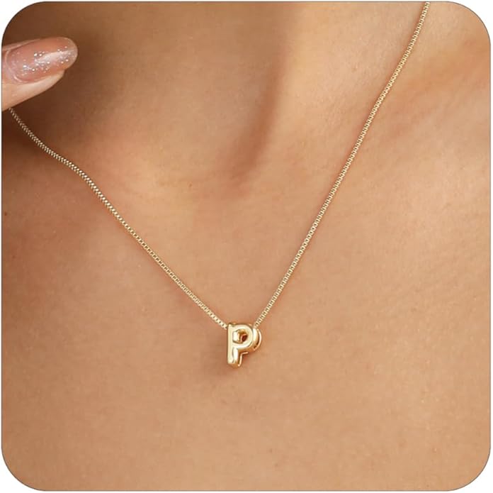 Bubble Gold Letter Necklace for Women, 14k Gold Plated Balloon Initial Necklace, Dainty Gold Necklace for Women, Personalized Bubble Pendant Name Necklace, Fashion Accessories Trendy Jewelry