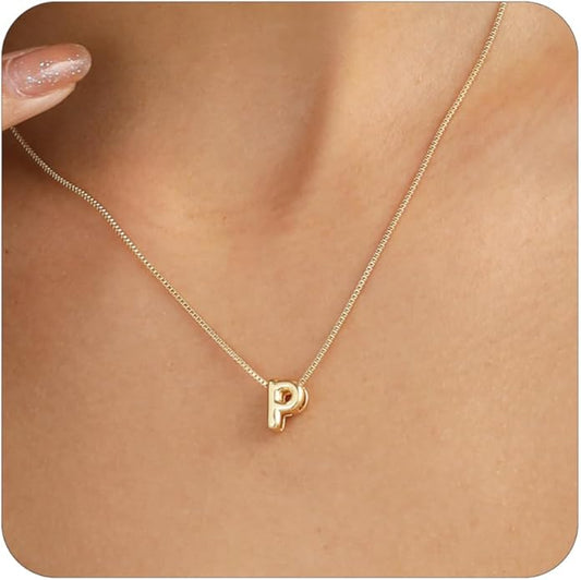 Bubble Gold Letter Necklace for Women, 14k Gold Plated Balloon Initial Necklace, Dainty Gold Necklace for Women, Personalized Bubble Pendant Name Necklace, Fashion Accessories Trendy Jewelry