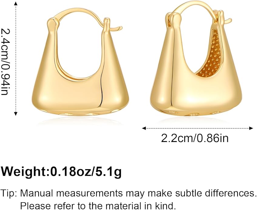 YUJIE Gold Plated Hoop Earrings for Women Brass Earring Chunky Statement Jewelry