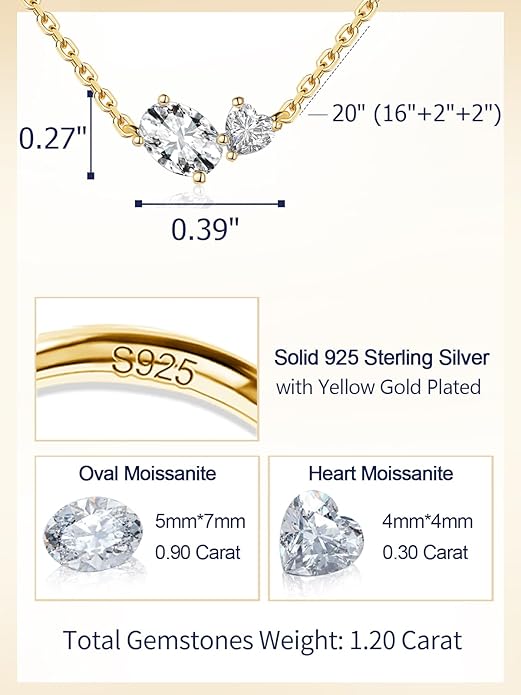 CYW Moissanite/Ruby/Sapphire/Emerald Dainty Pendant Necklace for Women, Novelty Design, Really Authentic Solid 925 Sterling Silver, 16"/18"/20" Adjustable, Birthday Anniversary Valentines Gift