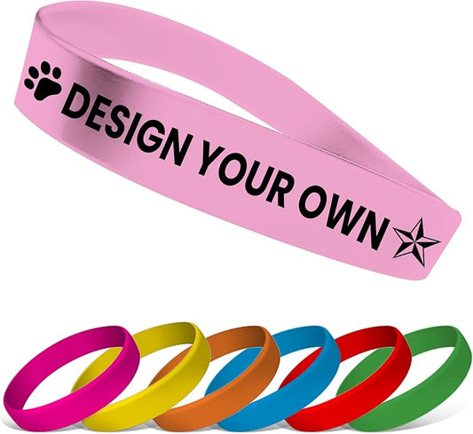 USMG Custom One Color Print Rubber Bracelets Silicone Wristbands - Add a Message - Personalized for Motivation, Events, Support, Fundraisers