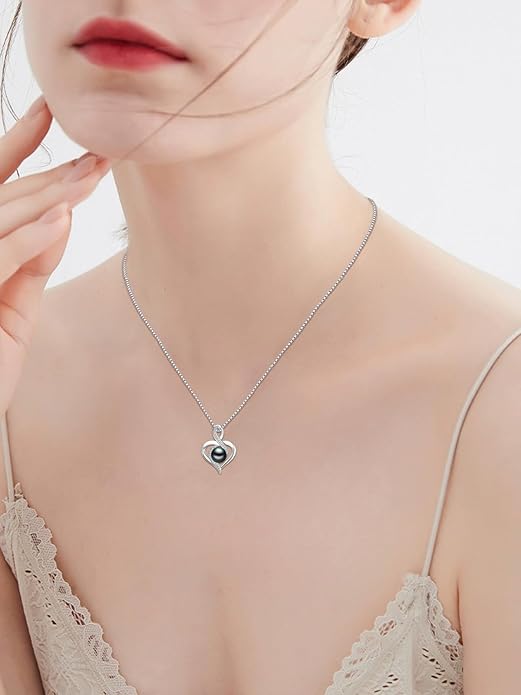 Tahitian Black Pearl Necklace Infinity Gifts for Women Wife Wedding Birthday Anniversary Jewelry Valentines Christmas Day Gifts 925 Sterling Silver