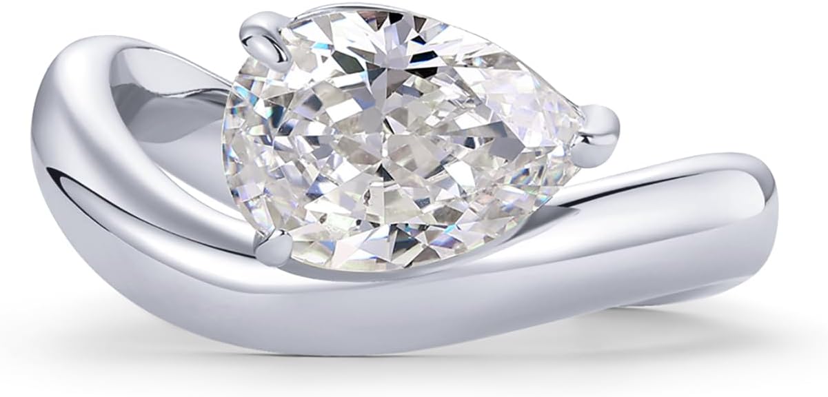 PAVOI 14K Gold Plated Wavy Engagement Ring for Women | Solitaire Cubic Zirconia Wedding Band & Promise Rings for Her | Trendy Fashion Jewelry