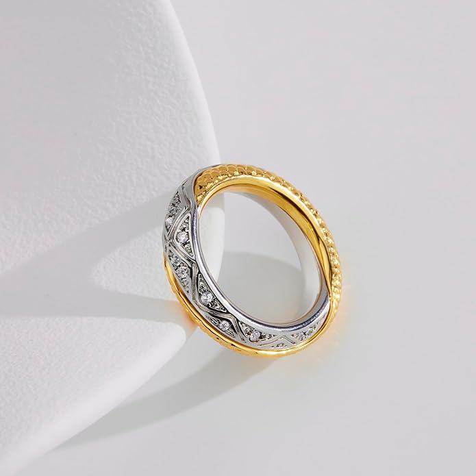 Stackable Rings for Women Infinity Interlocking Stack Non-Tarnish Two-Tone 18K Gold Silver Plated Engagement Wedding Promise Chunky Fidget Dainty Cubic Zirconia Band Jewelry Statement Ring