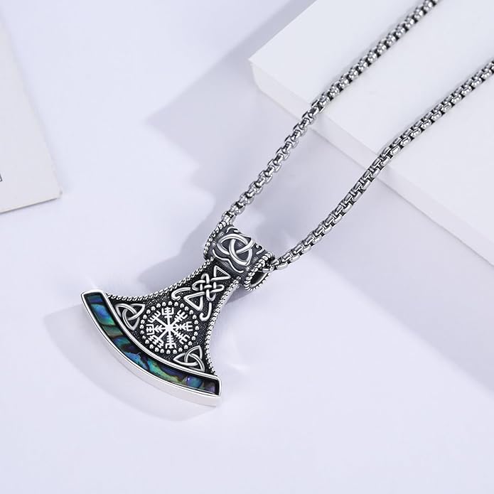 YueYuan Viking Necklace for Men 925 Sterling Silver Rune Amulet Pendant Nordic Necklace Viking Jewelry Gift for Father Husband Son