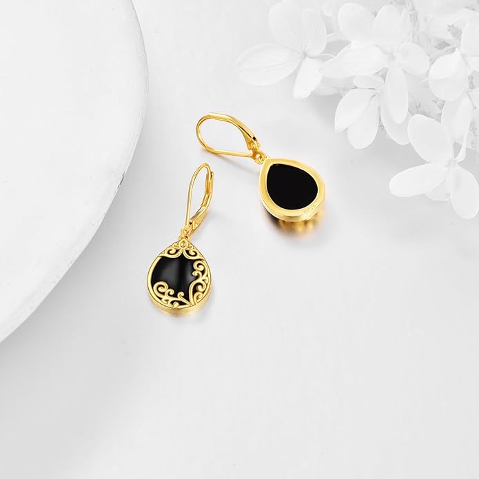 Filigree Earrings Sterling Silver Teardrop Moonstone Moss Agate Lapis Lazuli Larimar Emerald Peridot Opal Dangle Dangly Drop Leverback Earrings Boho Jewelry Gifts for Women