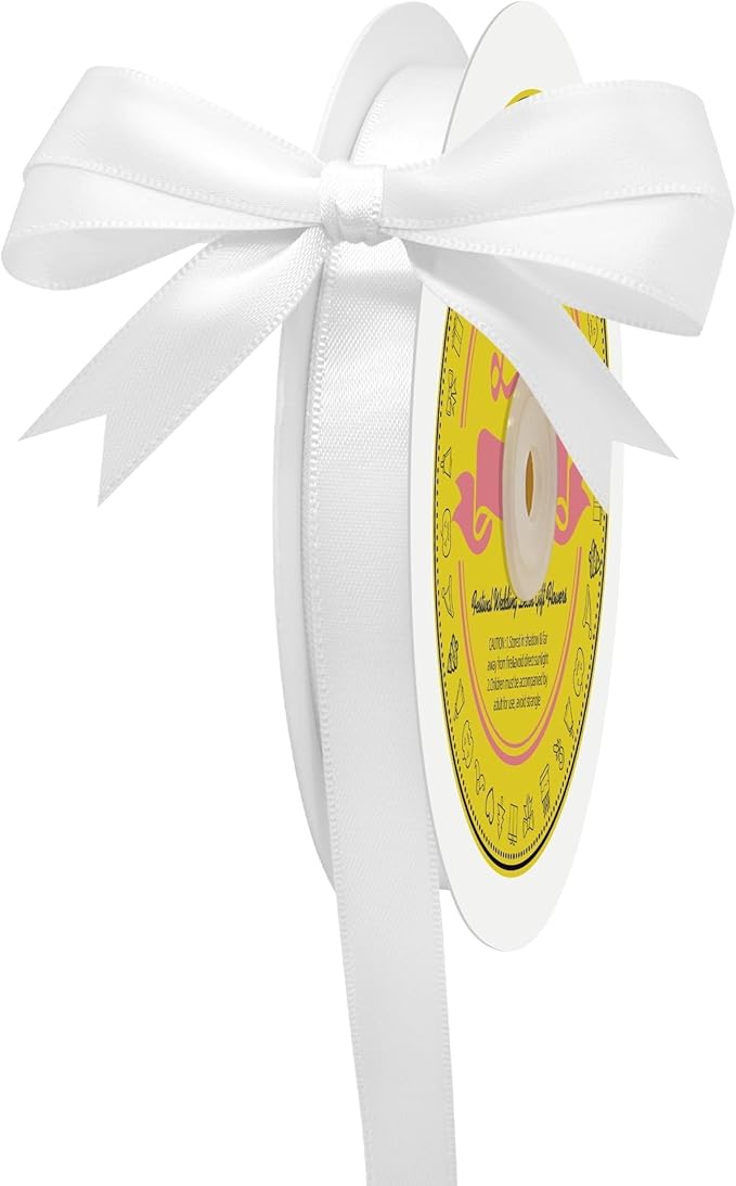 LEEQE Double Face White Satin Ribbon 1/2 inch X 50 Yards Polyester White Ribbon for Gift Wrapping Very Suitable for Weddings Party Hair Bow Invitation Decorations and More