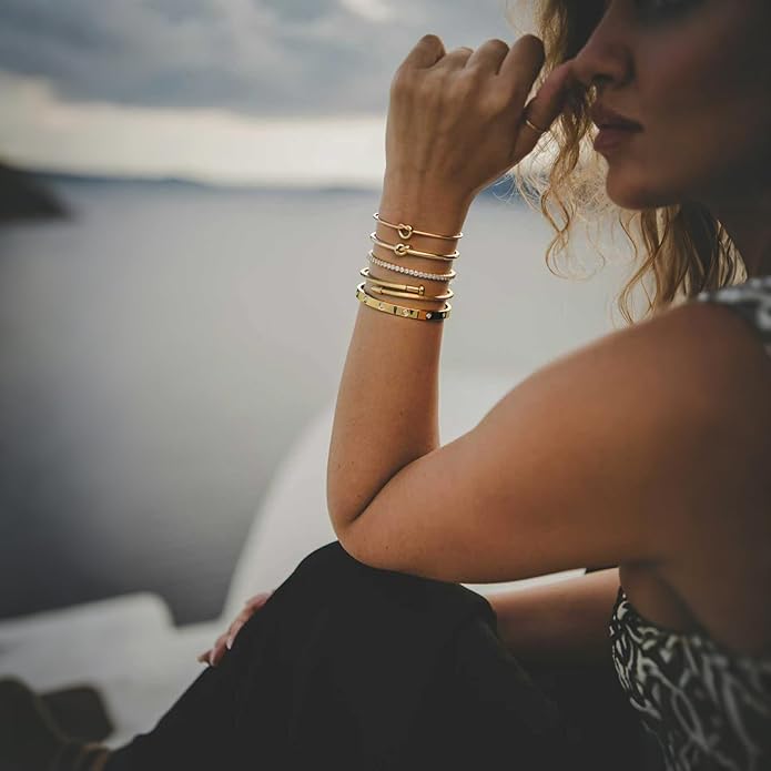 FAFUGA 18 K Gold Plated Love Bangle Bracelet Stack Cuff Jewelry for Women Jewelry Set for Women Gift with Box