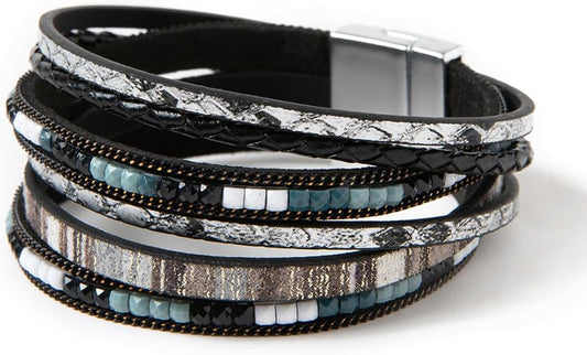 Rantanto Braid Leather Wrap Bracelet Trendy Stackable Crystal Cuff Boho Gold Heart Bracelet Jewelry Gift For Women