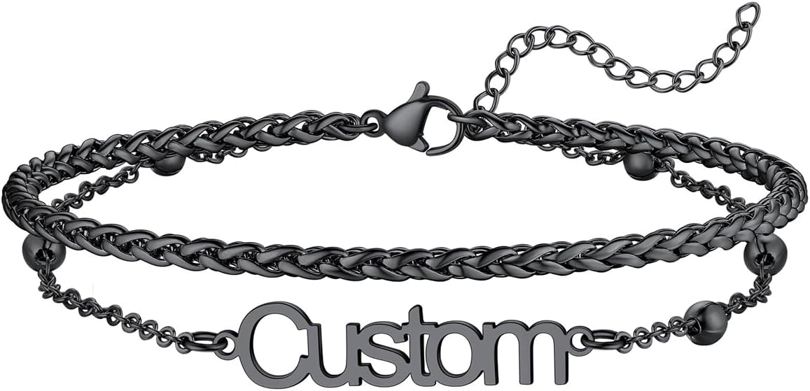 U7 Custom Layered Ankle Bracelets for Women Stainless Steel Bead/Cuban/Figaro/Rope/Wheat Chain Anklet Waterproof Anklet Jewelry for Beach Vacation