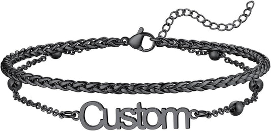 U7 Custom Layered Ankle Bracelets for Women Stainless Steel Bead/Cuban/Figaro/Rope/Wheat Chain Anklet Waterproof Anklet Jewelry for Beach Vacation