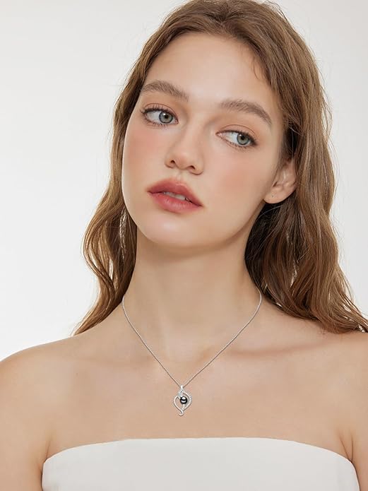 KANNSOAR Tahitian Black Pearl Pendant Necklace AAAA 18K White Gold Plated 925 Sterling Silver Black Pearl Jewelry Gift for Women Mother Wife Her for Anniversary Christmas Birthday