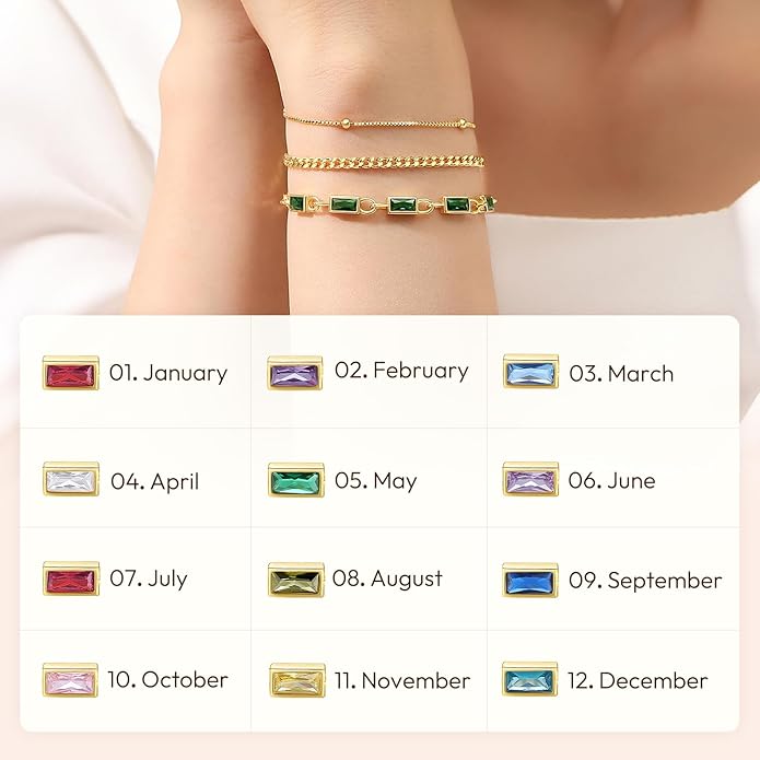 Gold Birthstone Bracelet for Women, 18K Gold Plated Layered Jewelry Bracelet Set, Women Dainty Stackable Bracelets Link Paperclip Chain Valentines Day Gift for Women