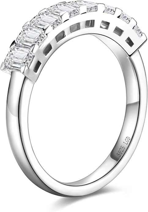 AGVANA 1.2 Ct. Tw. Emerald-Cut Lab Grown Diamond Ladies Eternity Wedding Bands in Sterling Silver Engagement Promise Wedding Anniversary Stackable Band Ring for Women (D-E Color, VS Clarity), Size 5-9
