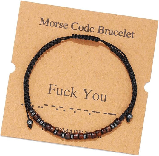 RINTOLER Morse Code Bracelets for Women Men Gifts for Her Best Friend Funny Inspirational Bracelets for Women Jewelry Adjustable Silk Beaded Wrap Bracelet
