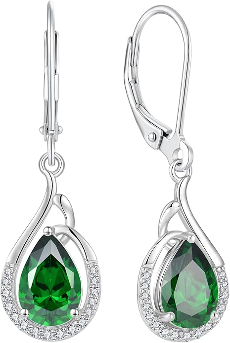 Starchenie Teardrop Dangle Drop Earrings 925 Sterling Silver Pear Birthstones Leverback Earrings Gift for Women