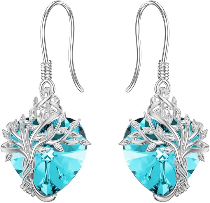 TOUPOP Tree of Life Earrings 925 Sterling Silver Family Tree Dangle Drop Earrings Crystal Jewelry Birthday Christmas Gifts for Women Her
