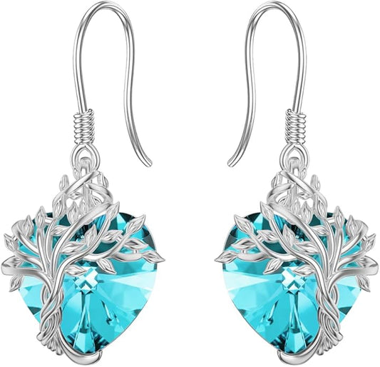 TOUPOP Tree of Life Earrings 925 Sterling Silver Family Tree Dangle Drop Earrings Crystal Jewelry Birthday Christmas Gifts for Women Her