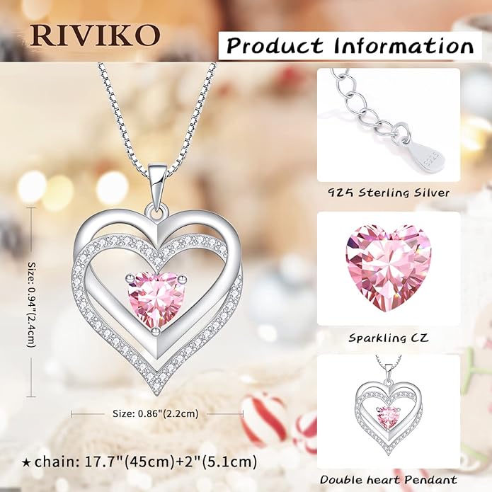 RIVIKO Infinity Heart Symbol Necklace for Women 925 Sterling Silver Love Heart Pendant Valentine's Day Mother's Day Anniversary Birthday Christmas Jewelry Gifts for Women Mom Wife Sister Her Friends