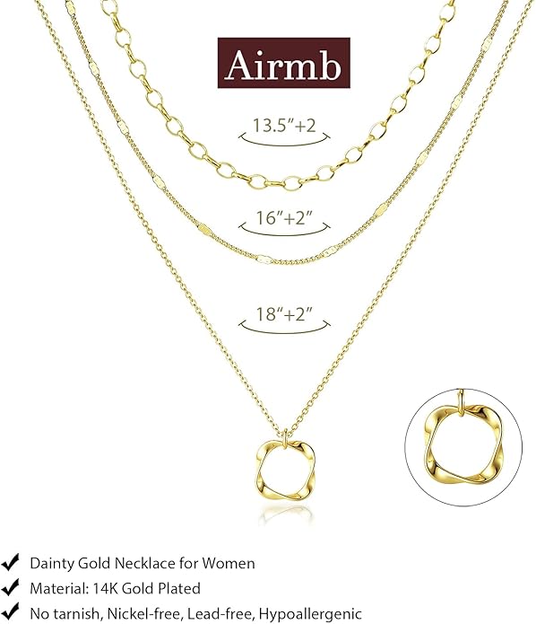Gold Layered Necklaces for Women 14k Gold Plated Dainty Stackable Choker Necklaces for Women Trendy Layering Chain Cute Pendant Necklace Set Gold Jewelry for Women