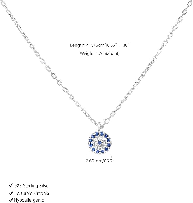 SUYACS Dainty Gold Plated Evil Eye Necklaces for Women 925 Sterling Silver Blue CZ Diamond Pendant Necklace Eye Charm Chain Lucky Egyptian Greek Protection Jewelry Christmas Gifts for Mom