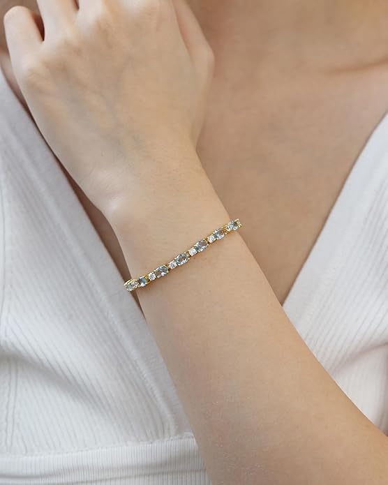 FANCIME 14K Gold Plated Birthstone Bracelets 4mm Sterling Silver Tennis Bracelets Gold Bracelets Birthday Jewelry Gifts for Women 7"