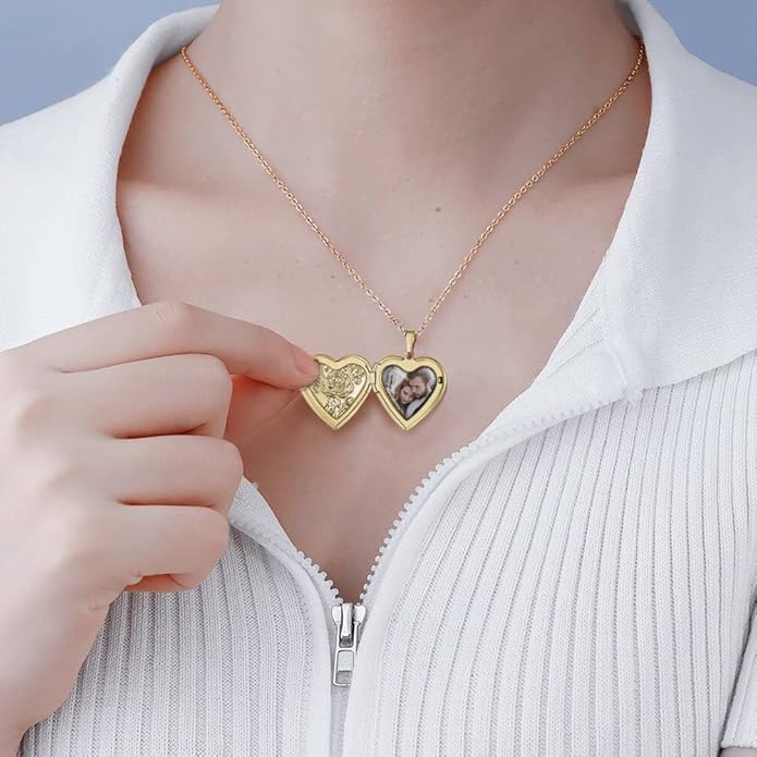 Supcare Locket Necklace That Holds Pictures-Engraved Photo Pendant Custom Jewellery Gifts for Men Women (with Jewellery Gift Box)