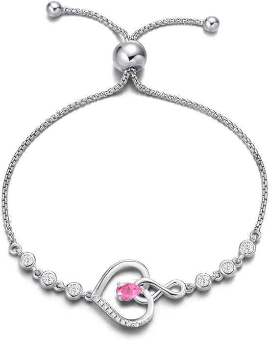AGVANA Heart Birthstone Bracelets for Women Sterling Silver Genuine or Created Gemstone Tennis Bracelet Infinity Love Jewelry Anniversary Birthday Gifts for Wife Mom Women
