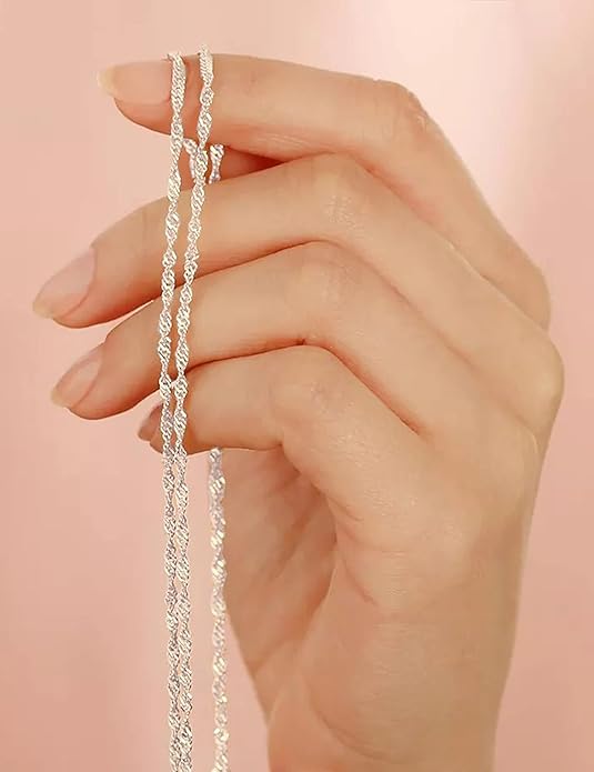 925 Sterling Silver Singapore Chain Lobster Clasp Paperclip Necklace for Women Sparkling Chain 2mm2.5mm3mm4mm5mm Gifts for Her