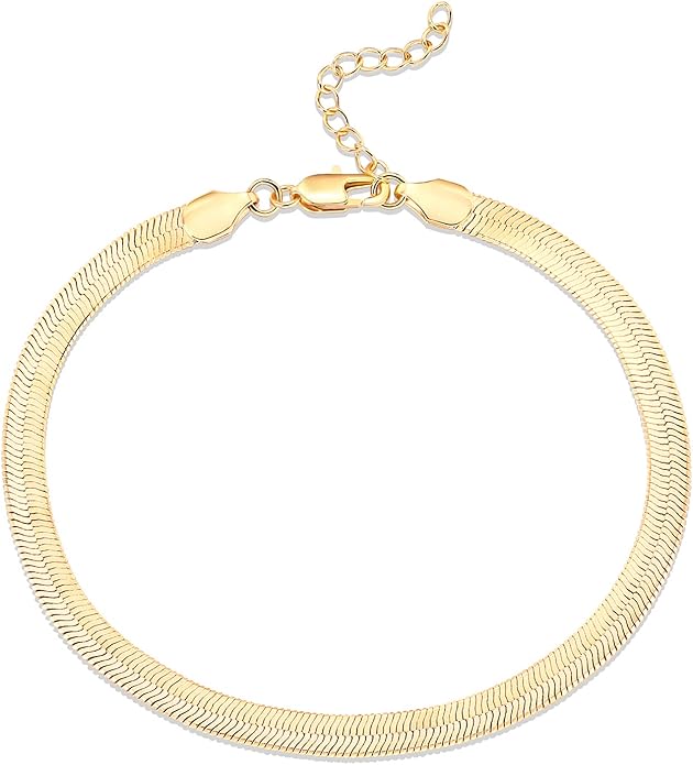 PAVOI 14K-18K Gold Plated Charm Link Flat Gold Anklets for Women | Beaded Marina Link Mariner Paperclip Snake Chain Jewelry Anklets