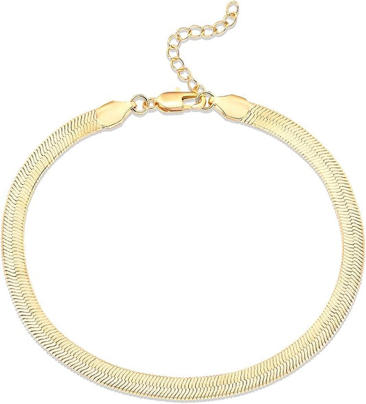 PAVOI 14K-18K Gold Plated Charm Link Flat Gold Anklets for Women | Beaded Marina Link Mariner Paperclip Snake Chain Jewelry Anklets