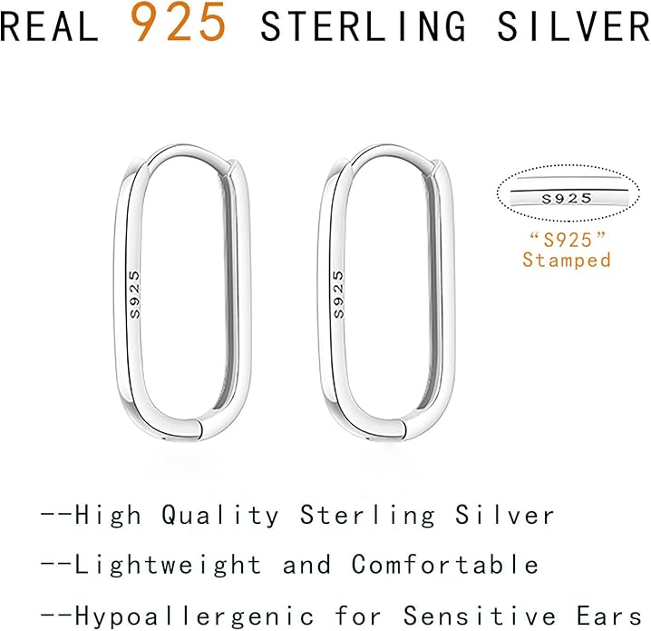 Reffeer 925 Sterling Silver U Hoop Earrings for Women Teens Minimalist Square Hoop Earrings U Huggie Earrings