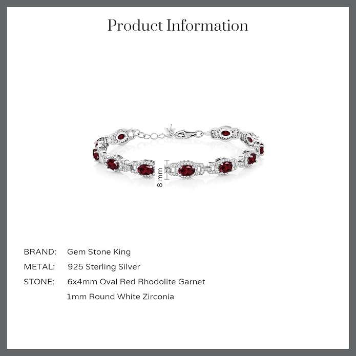 Gem Stone King 7-14 Cttw Oval Gemstone Birthstone Tennis Bracelet For Women | 925 Sterling Silver | Oval 6X4MM | 7 Inch With 1 Inch Extender | Fine Jewelry Gifts for Her Mom Women Wife