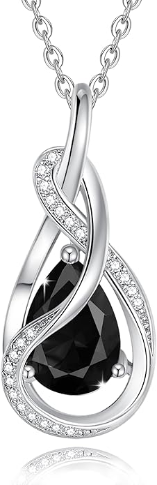 FANCIME TimelessTie Birthstone Necklace for Women White Gold Plated Sterling Silver Ribbon Design Jewelry Knot Pendant Fine Jewelry Gemstone Birthday Graduation Anniversary Christmas Gifts for Women Wife Mother Her