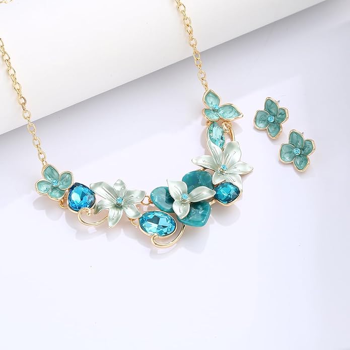 Vintage Chunky Statement Jewelry Set Retro Leaf Floral Geometric Bohemian Boho Bib Necklace Earring Set Fashion Costume Jewelry for Women Girls Wedding Party Prom Unique Gift