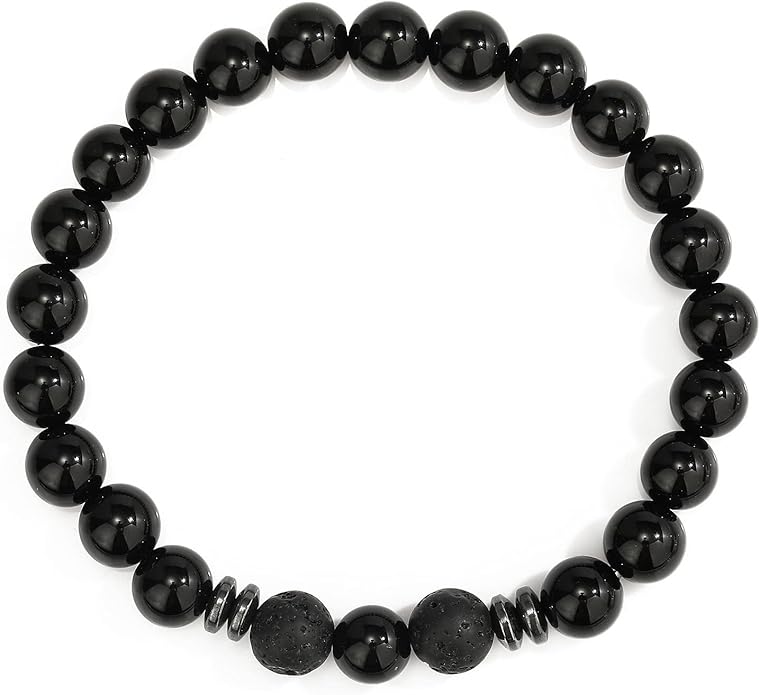 MengPa Mens Beaded Bracelets Couples Matching Bracelet Set Lava Rock Beads for Women Stone Jewelry