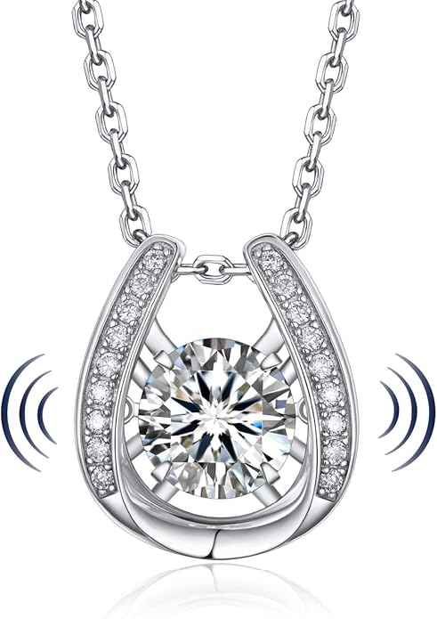 MomentWish Necklace for Women, Sparkling Gift for Her, 1Carat Moissanite Heart Pendent for Her, 925 Sterling Silver Dance Necklace for Anniversary Christmas Valentines