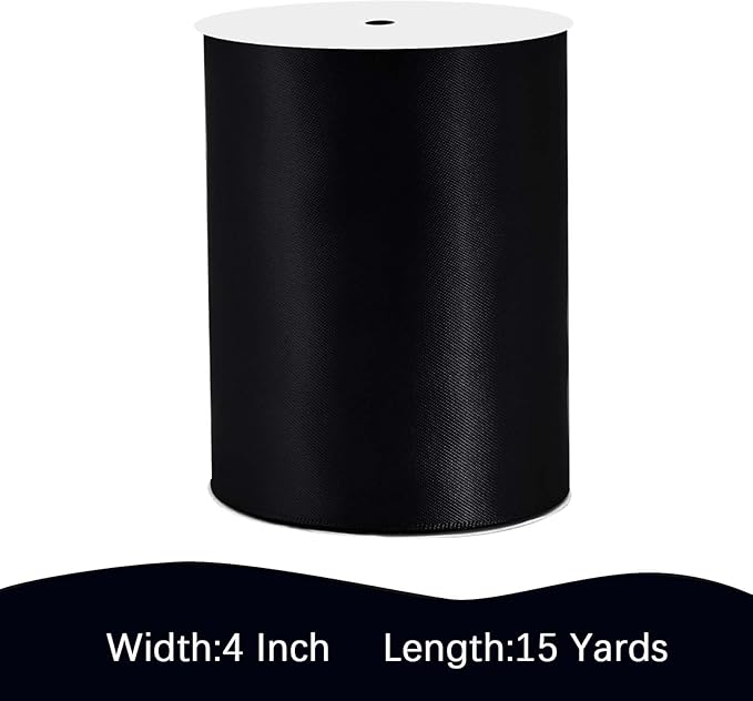 LEEQE Black Satin Ribbon 4 inch X 15 Yards Polyester Ribbon for Gift Wrapping Very Suitable for Weddings Party Hair Bow Invitation Decorations and More